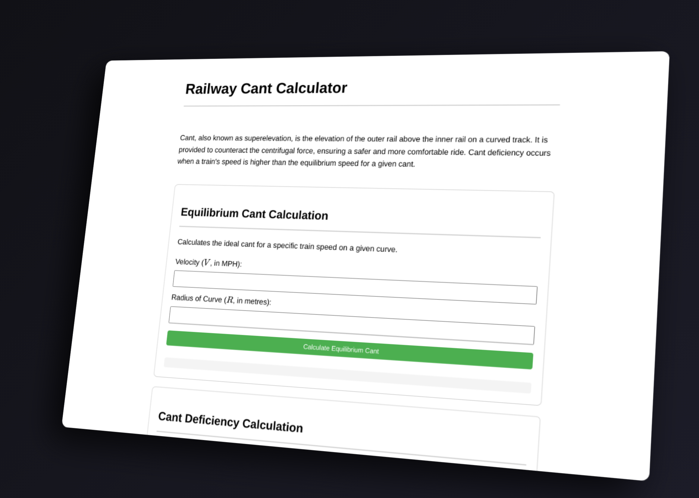 Rail Calculators Screenshot